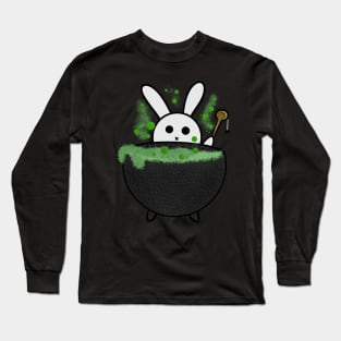 Double Double Toil and Trouble a Rabbit Witch Making A Spell out of a Cauldron Long Sleeve T-Shirt